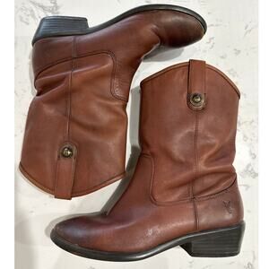 Frye Boys Youth Melissa Button Brown Leather Cowboy Western Boot, 3.5Y, EUC